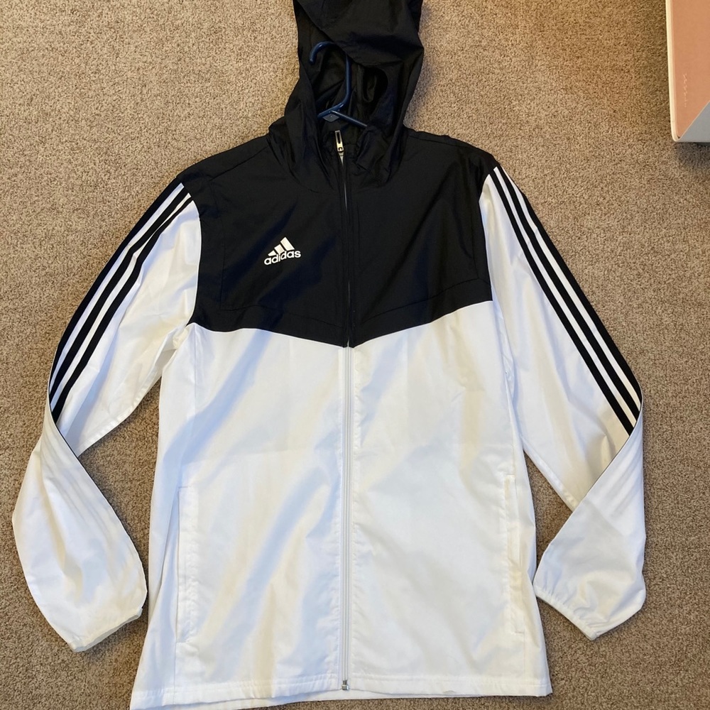 adidas 3 stripes black/white wind breaker (size S)